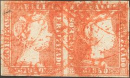 º3(2). 1850. 5 Reales Rojo, Pareja (un Sello Leve Defecto Sin Importancia). Matasello Baeza ... / GALICIA, En Rojo. BONI - Sonstige & Ohne Zuordnung