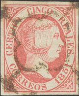 º9. 1851. 5 Reales Rosa. Grandes Márgenes. MAGNIFICO. Cert. CEM. Edifil 2020: 350 Euros - Otros & Sin Clasificación