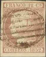 º13. 1852. 12 Cuartos Lila, Borde De Hoja Inferior. PIEZA DE LUJO. Edifil 2018: 205 Euros - Andere & Zonder Classificatie