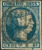 º21. 1853. 6 Reales Azul. MAGNIFICO. Cert. GRAUS. Edifil 2018: 610 Euros - Andere & Zonder Classificatie