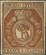 (*)23. 1853. 3 Cuartos Bronce Dorado (levísima Reparación En La Esquina Inferior Izquierda). Enormes Márgenes Y Color Ex - Altri & Non Classificati