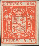 (*)25. 1854. 2 Reales Naranja. Color Intenso. MAGNIFICO. Cert. CEM. - Altri & Non Classificati