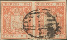 º25pb(2). 1854. 2 Reales Rojo, Pareja. PAPEL DELGADO AZULADO. MAGNIFICA Y MUY RARA. Edifil 2014: 1.930 Euros - Other & Unclassified