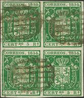 º26(4). 1854. 5 Reales Verde, Bloque De Cuatro. MAGNIFICO Y RARO. Edifil 2014: 910 Euros - Other & Unclassified