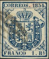 º34. 1854. 1 Real Azul Oscuro. MAGNIFICO. Cert. COMEX. - Otros & Sin Clasificación