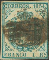 º34A. 1854. 1 Real Azul Claro (invisible Pliegue Del Papel). BONITO Y MUY RARO. Cert. GRAUS. - Altri & Non Classificati