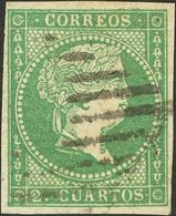 º43. 1855. 2 Cuartos Verde. MAGNIFICO. Edifil 2018: 345 Euros - Otros & Sin Clasificación