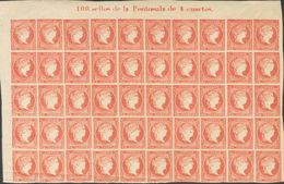 **/*48A(50). 1855. 4 Cuartos Rojo, Bloque De Cincuenta, Conteniendo Diversas Variedades De Cliché (algún Sello Impresión - Other & Unclassified