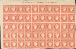 **/*48A(50). 1855. 4 Cuartos Rojo, Bloque De Cincuenta, Conteniendo Diversas Variedades De Cliché (algún Sello Impresión - Sonstige & Ohne Zuordnung