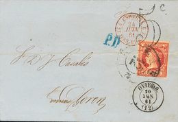 º48, 52, 53. (1859ca). 4 Cuartos Rojo, 4 Cuartos Naranja Y 12 Cuartos Rojo Sobre Tres Cartas, Una De Ellas Dirigida A Fr - Andere & Zonder Classificatie