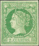 (*)51. 1860. 2 Cuartos Verde. PIEZA DE LUJO. Cert. EXFIMA. - Altri & Non Classificati