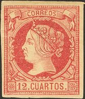 (*)53. 1860. 12 Cuartos Carmín. Color Intenso. MAGNIFICO. Edifil 2018: 480 Euros - Otros & Sin Clasificación