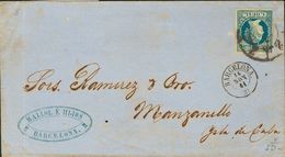 Sobre 55. 1861. 1 Real Azul. BARCELONA A MANZANILLO (CUBA). Transportada Por El "Vapor Ter", De La Compañía De Vapores T - Autres & Non Classés