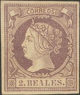 (*)56. 1860. 2 Reales Lila. Color Muy Intenso. MAGNIFICO. Cert. EXFIMA. - Altri & Non Classificati