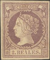 (*)56. 1860. 2 Reales Lila. Color Muy Intenso. MAGNIFICO. Cert. EXFIMA. - Sonstige & Ohne Zuordnung