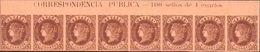 **58(8). 1862. 4 Cuartos Castaño, Tira De Ocho (con La Leyenda Completa De La Cabecera Del Pliego). MAGNIFICO Y RARO. - Autres & Non Classés