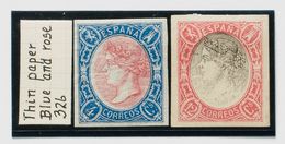 (*)70P, 75P. 1865. 4 Cuartos Azul Y Rosa Y 12 Cuartos Rosa Y Negro. ENSAYOS DE COLOR, Sobre Papel Delgado (grueso En El  - Other & Unclassified