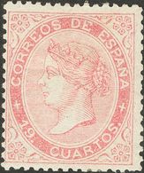 *90. 1867. 19 Cuartos Rosa. BONITO Y MUY RARO EN NUEVO. Cert. CEM. Edifil 2018: 1.985 Euros - Sonstige & Ohne Zuordnung