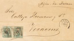 Sobre 126(2). 1873. 50 Cts Verde, Pareja. CADIZ A VERACRUZ (MEJICO). En El Frente Manuscrito "Mejico Vía Habana", Tarifa - Other & Unclassified