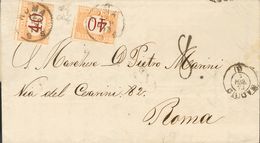 Sobre . 1873. MADRID A ROMA. Circulada Sin Sellos Y Tasada Con 8 Décimas, Satisfecho Con Dos Sellos De Tasa Italianos De - Autres & Non Classés