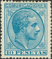 (*)199. 1878. 10 Pts Azul. PIEZA DE LUJO. Cert. GRAUS. Edifil 2020: 650 Euros - Autres & Non Classés