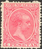 *227. 1889. 4 Pts Rosa. Puntito Claro, Aun Así Magnifica Presencia. Edifil 2012: 840 Euros - Autres & Non Classés