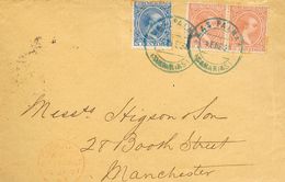 Sobre 215, 217(2). 1897. 5 Cts Azul Y 10 Cts Castaño, Dos Sellos. LAS PALMAS DE GRAN CANARIA A MANCHESTER. Matasello LAS - Autres & Non Classés