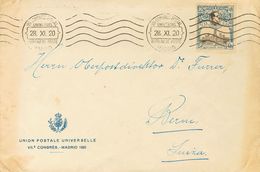 Sobre 303. 1920. 25 Cts Azul. MADRID A BERNA (SUIZA). Matasello Especial De Rodillo VII CONGRES POSTAL / UNIVERSEL / BUR - Autres & Non Classés