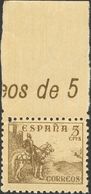 **916eg. 1940. 5 Cts Sepia, Borde De Hoja. Variedad IMPRESO EN EL LADO DE LA GOMA. MAGNIFICO. Edifil 2015: +28,5 Euros - Autres & Non Classés