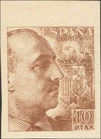 *935ps. 1939. 10 Pts Castaño, Borde De Hoja. PAPEL CARTON Y SIN DENTAR. MAGNIFICO. Edifil 2015: 170 Euros - Andere & Zonder Classificatie