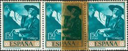 *1423(3). 1962. 1'50 Pts Turquesa Y Oro, Tira De Tres. Variedad Por EMPALME DEL PAPEL, Con Cinta Adhesiva. MAGNIFICA Y R - Other & Unclassified