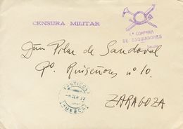 Sobre . 1937. PANTICOSA (HUESCA) A ZARAGOZA. Marca De Franquicia 1ª COMPAÑIA / DE ESQUIADORES, En Violeta Y Al Dorso Lle - Spanish Civil War Labels