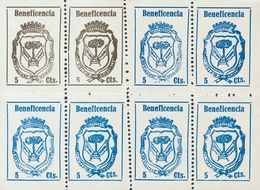 (*). 1937. MANZANILLA (HUELVA). 5 Cts Negro, Dos Sellos Y 5 Cts Azul, Seis Sellos, En Hoja Completa De Ocho Sellos. Cont - Spanish Civil War Labels