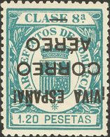 *63hi. 1936. 1'20 Pts Verde. Variedad SOBRECARGA INVERTIDA. MAGNIFICO. Edifil 2017: 120 Euros - Emisiones Nacionalistas