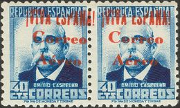 **68he(2). 1937. 40 Cts Azul, Pareja. Variedad "N" En Lugar De La "Ñ". MAGNIFICA. Edifil 2017: +144 Euros - Emisiones Nacionalistas