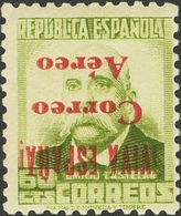 *71hi. 1937. 60 Cts Verde Oliva. Variedad SOBRECARGA INVERTIDA. MAGNIFICO. Edifil 2017: 51 Euros - Nationalist Issues