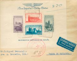 Sobre 91. 1938. Hoja Bloque. Certificado De SAN SEBASTIAN A PALMA DE MALLORCA. Al Dorso Llegada. MAGNIFICA. - Emisiones Nacionalistas