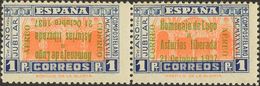 *12hphi. 1937. 1 Pts Azul Y Naranja, Pareja. Un Sello Variedad SOBRECARGA INVERTIDA. MAGNIFICA Y RARA. - Emisiones Nacionalistas