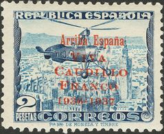 *15hcc. 1937. 2 Pts Azul. CAMBIO DE COLOR EN LA SOBRECARGA, En Rojo. MAGNIFICO Y MUY RARO. - Nationalist Issues