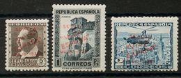 *3hcc, 13hcc, 14hcc. 1936. 5 Cts Castaño, 1 Pts Pizarra Y 2 Pts Azul. CAMBIOS DE COLOR EN LA SOBRECARGA, En Rojo. MAGNIF - Nationalistische Ausgaben