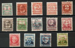 **1/14hcc. 1937. Serie Completa (Tipo I), Catorce Valores. CAMBIOS DE COLOR EN LA SOBRECARGA, En Rojo (excepto El 5 Cts  - Emisiones Nacionalistas