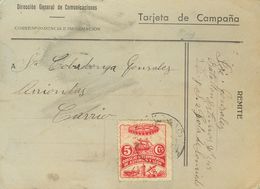 Sobre 3. 1937. 5 Cts Rojo. Tarjeta Postal De Campaña De POLA DE SOMIEDO A ARRIONDAS. BONITA Y RARA. - Asturias & Leon