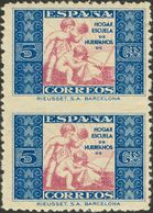 **1spv. 1934. 5 Cts Azul Y Violeta, Pareja Vertical. Variedad SIN DENTAR ENTRE LOS SELLOS. MAGNIFICO Y MUY RARO. - Wohlfahrtsmarken