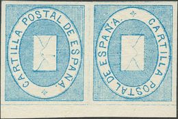 **1aii. 1869. Sin Valor, Azul, Borde De Hoja, En Pareja. Variedad UN SELLO INVERTIDO. MAGNIFICA. Edifil 2017: +200 Euros - Military Service Stamp