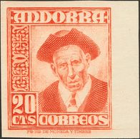 **48ecs. 1948. 20 Cts Bermellón, Borde De Hoja. CAMBIO DE COLOR Y SIN DENTAR. MAGNIFICO Y RARO. Edifil 2013: +625 Euros - Andere & Zonder Classificatie