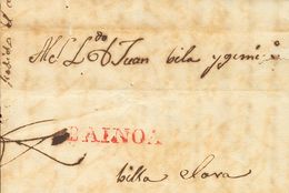 Sobre . 1843. LA HABANA A VILLA CLARA. Depositada En La Estafeta De Bainoa Donde Se Aplica Marca BAINOA, En Rojo (P.E.1) - Autres & Non Classés