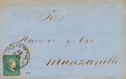 Sobre Ant.7. 1860. ½ Real Azul. LAS TUNAS A MANZANILLO. Matasello Baeza LAS TUNAS / ISLA DE CUBA. MAGNIFICA. - Kuba (1874-1898)