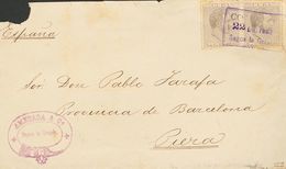 Sobre 100(2). 1883. 5 Cts Gris, Dos Sellos. Frontal De SAGUA LA GRANDE A PIERA (ESPAÑA). Matasello CORREOS / 22 DIC 1883 - Kuba (1874-1898)