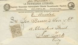 Sobre 115. 1891. 5 Ctvos Verde Grisáceo. Sobre Publicitario LA PROPAGANDA LITERARIA De LA HABANA A NUEVA YORK. Al Dorso  - Cuba (1874-1898)