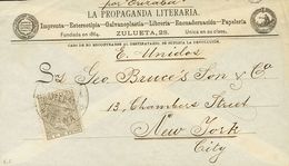 Sobre 115. 1891. 5 Ctvos Verde Grisáceo. Sobre Publicitario LA PROPAGANDA LITERARIA De LA HABANA A NUEVA YORK. Al Dorso  - Kuba (1874-1898)